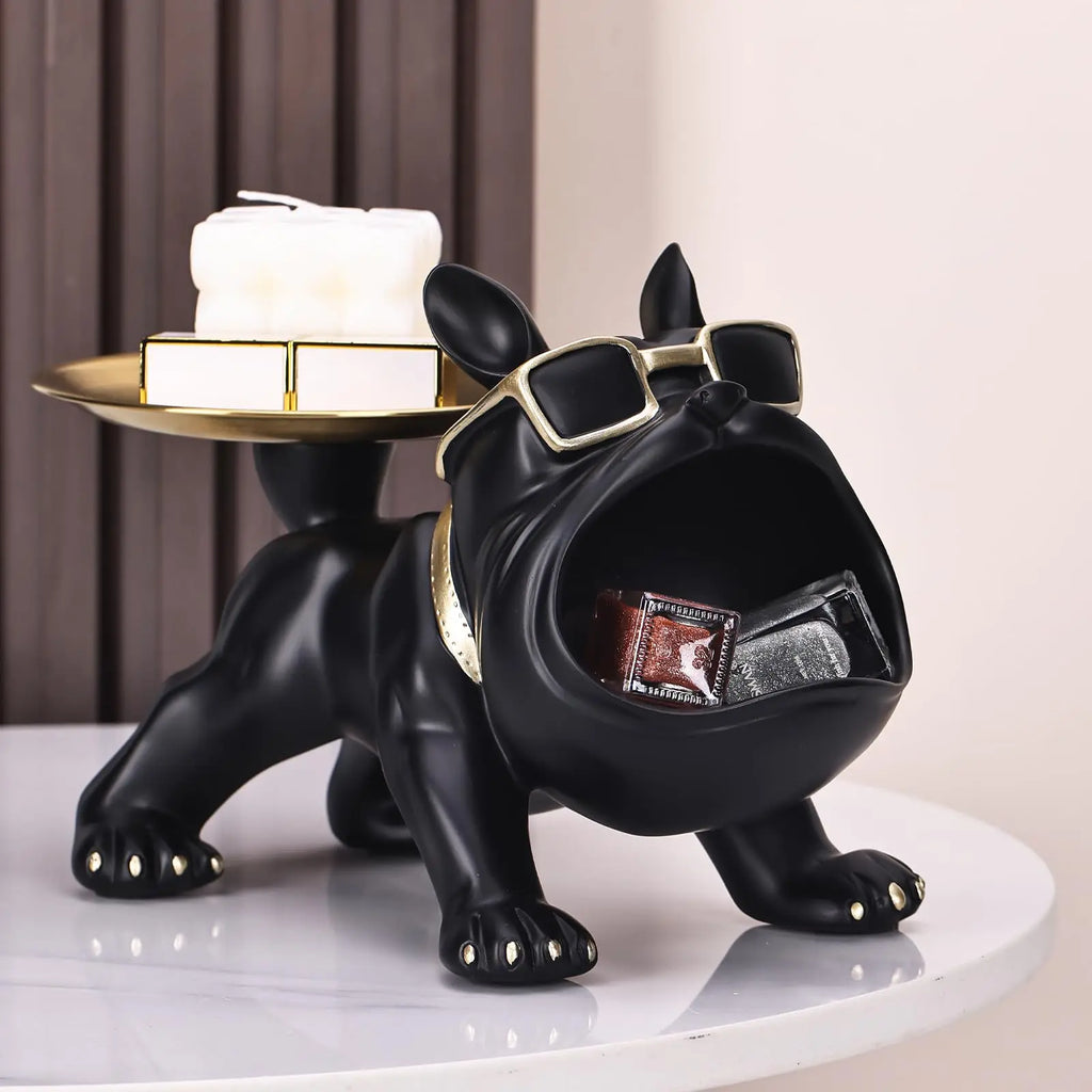 Resin Dog Figurine Statue Craft Animal Ornament with Storage Box Puppy Sculpture Home Decor Artwork
